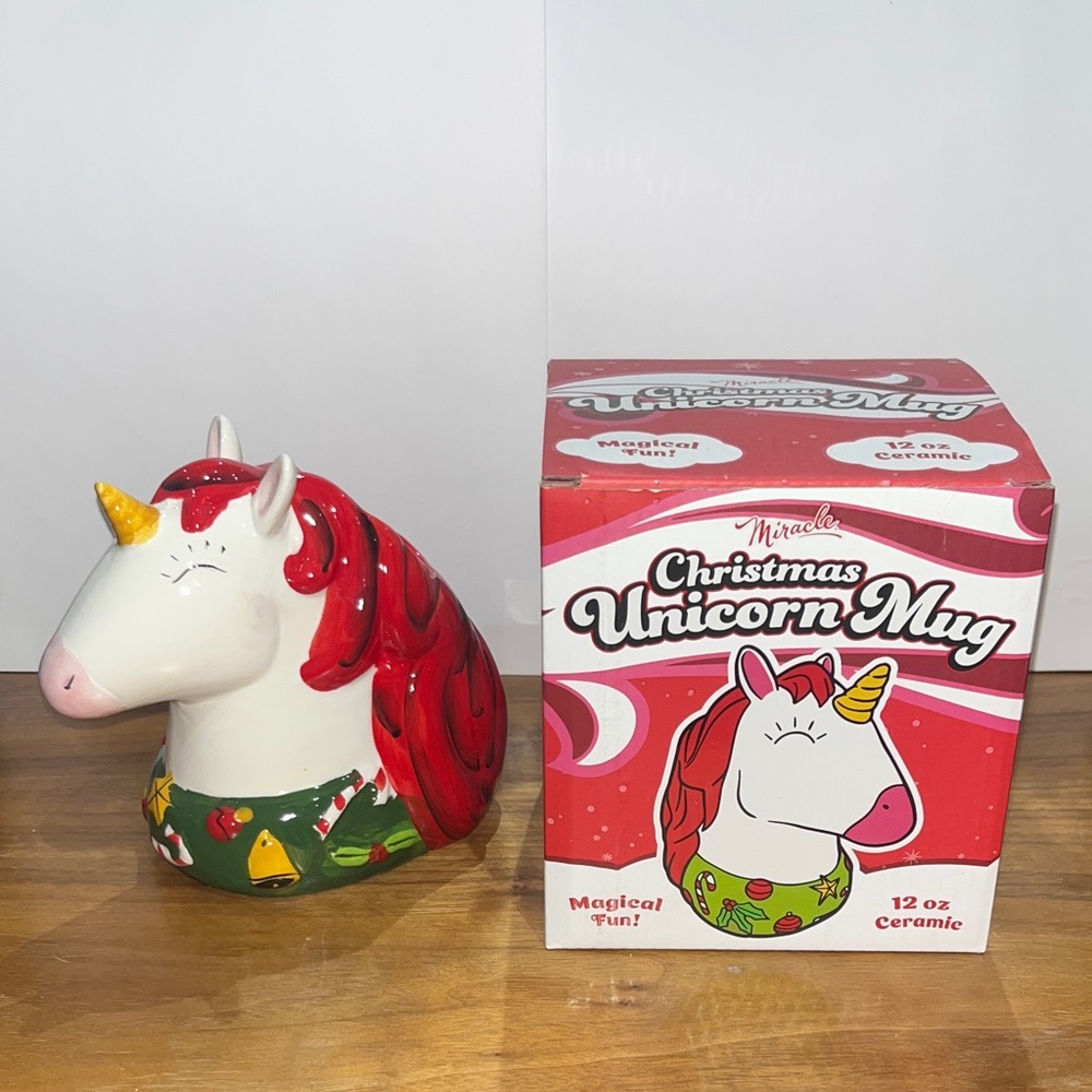 Miracle Pop Up Christmas Unicorn Mug with Red and White Design 12oz